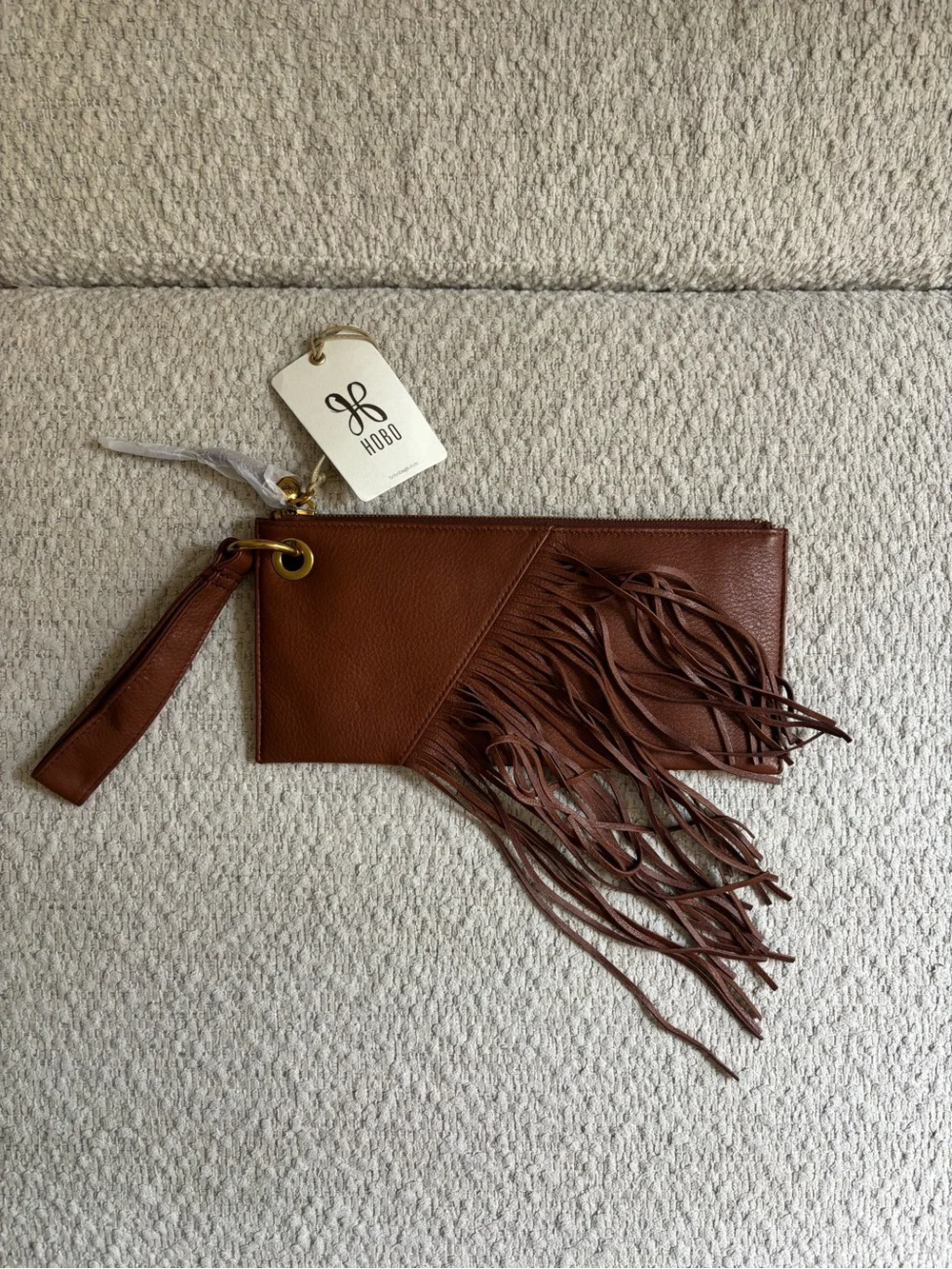 HOBO Cognac Leather Fringe Wristlet Clutch